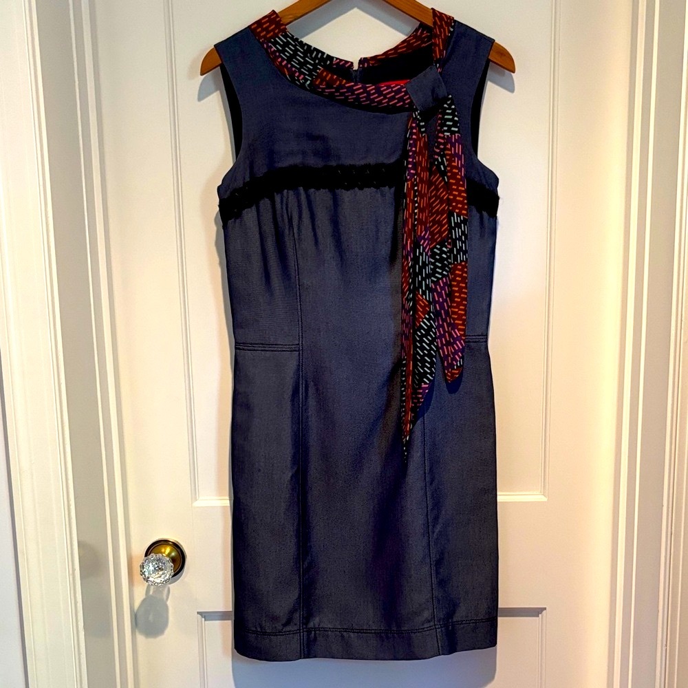 Z Spoke by Zac Posen sleeveless chambray denim dress with 100% silk scarf